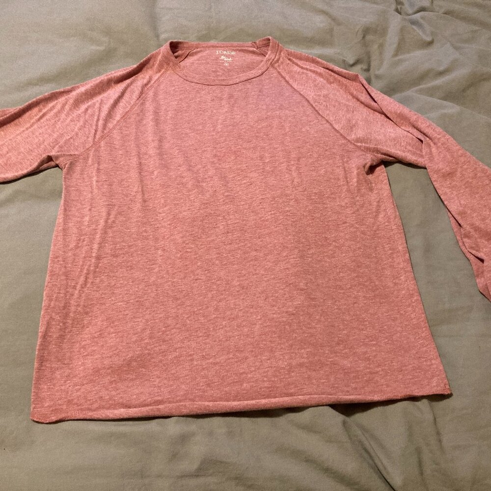 J Crew T-Shirt M Mens Tri Blend Raglan Baseball Solid RED Heathered Crew